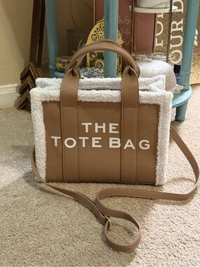 Marc Jacobs Tan Tote with White Faux-Shearling Trim